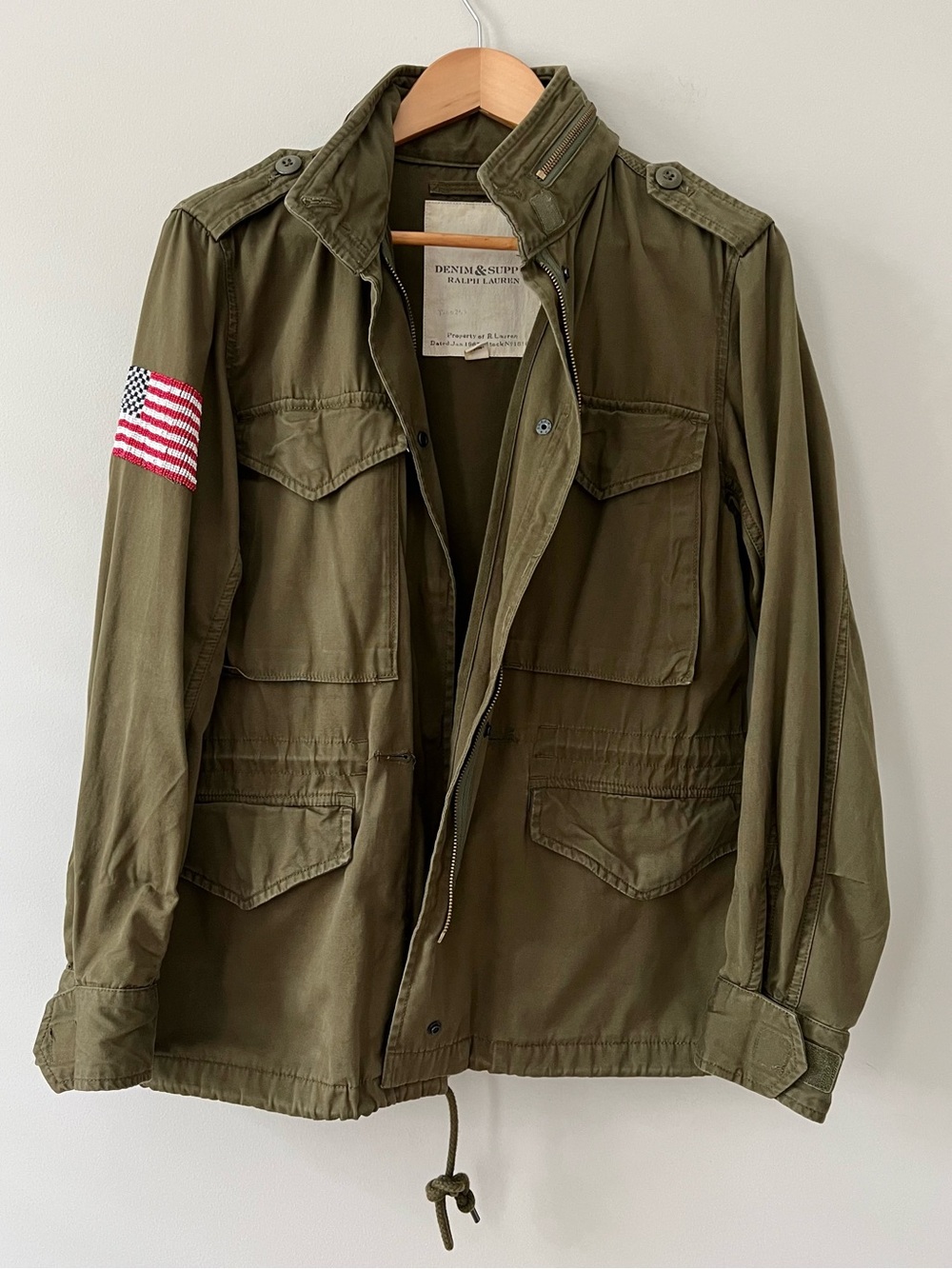 VTG Ralph Lauren Denim Supply US Flag Beaded Military Army Oversize Field Jacket